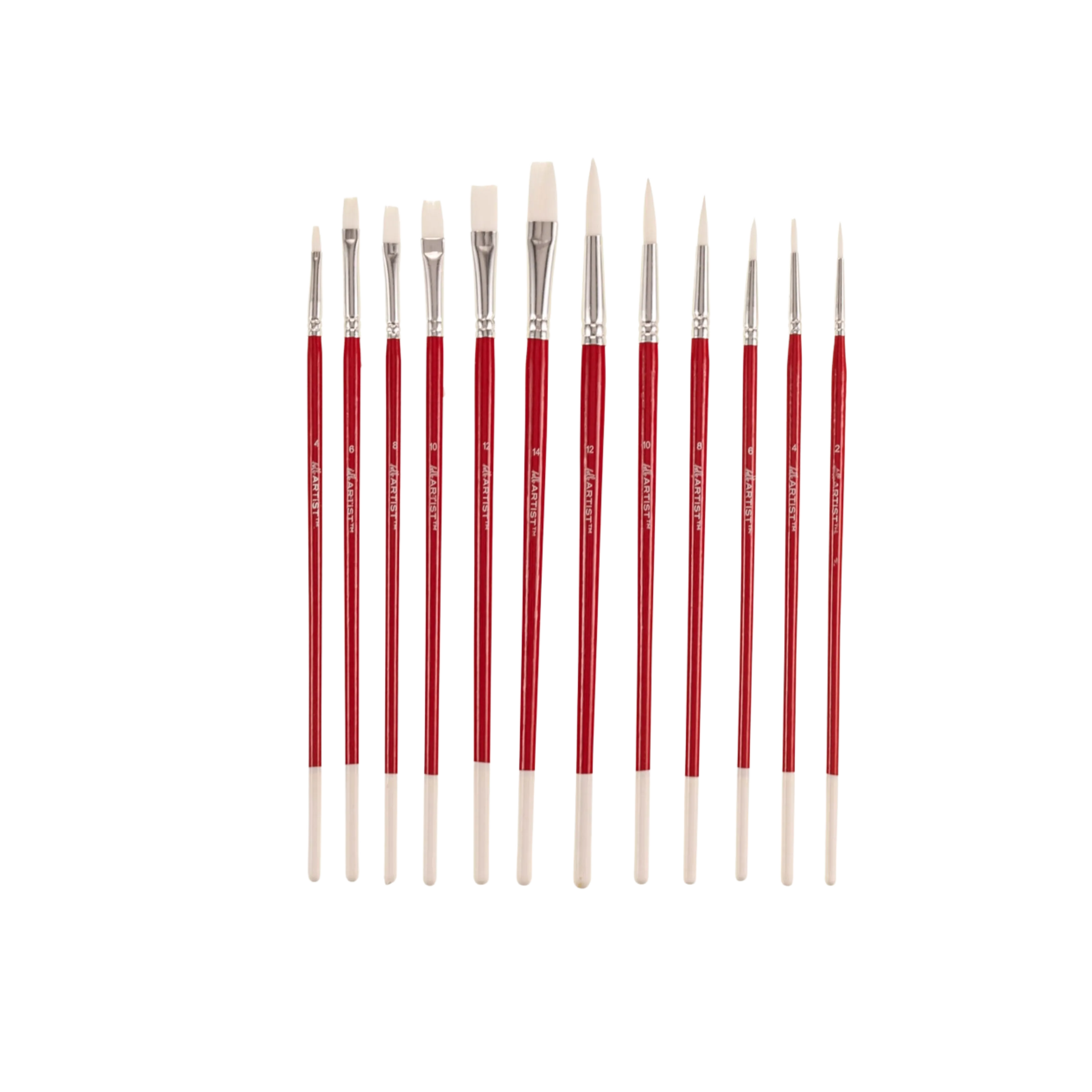 Hello, Artist! 12PC Long Handle Brush Set, Flats & Rounds