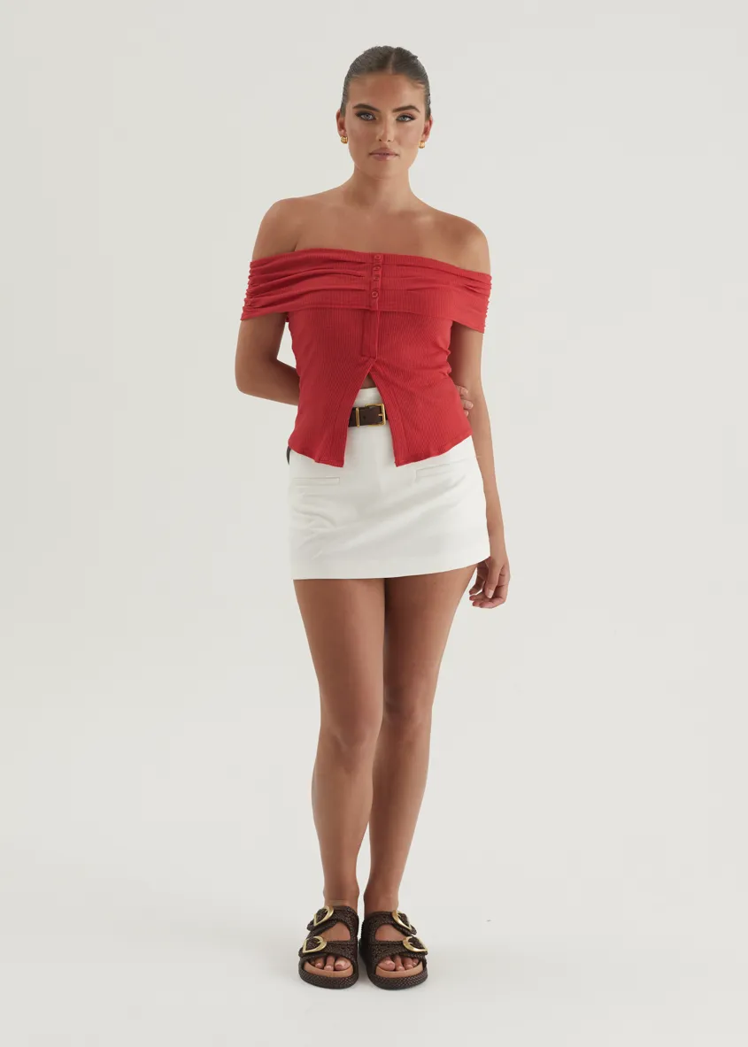Hewitt Off Shoulder Knit Top - Red