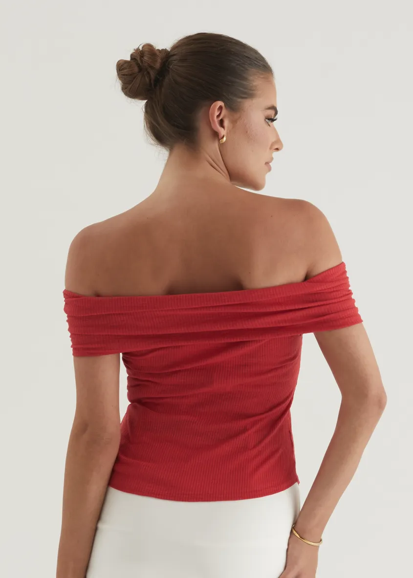 Hewitt Off Shoulder Knit Top - Red