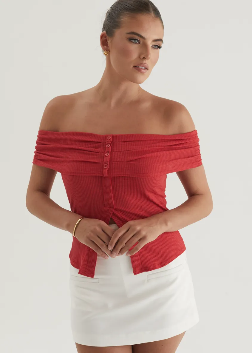 Hewitt Off Shoulder Knit Top - Red