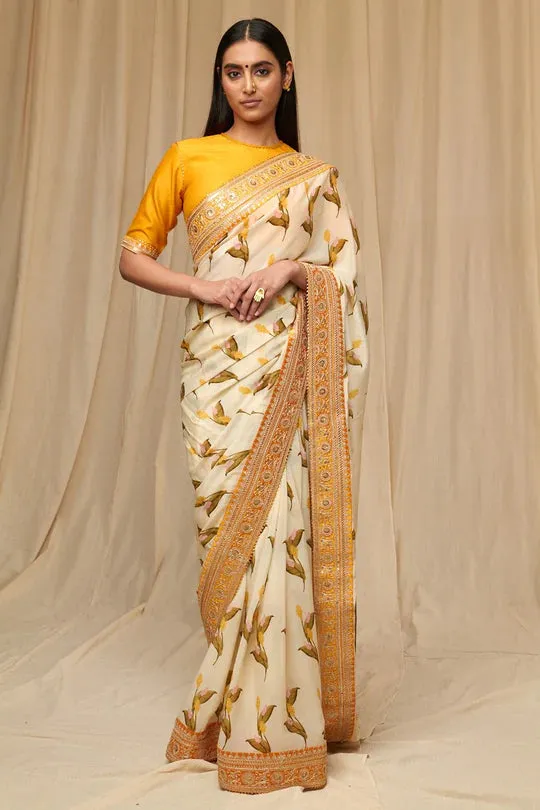Ivory Floral Fantasy Saree w/Blouse - Ready To Ship