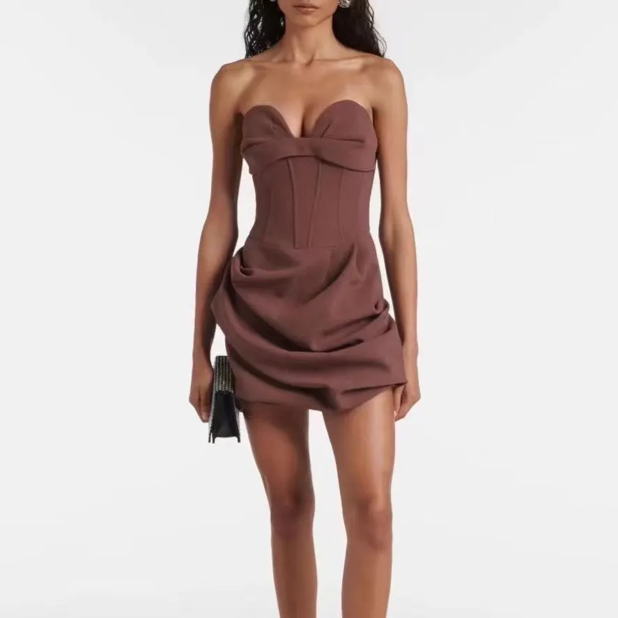 Ivy Strapless Plain Ruched Mini Corset Dress