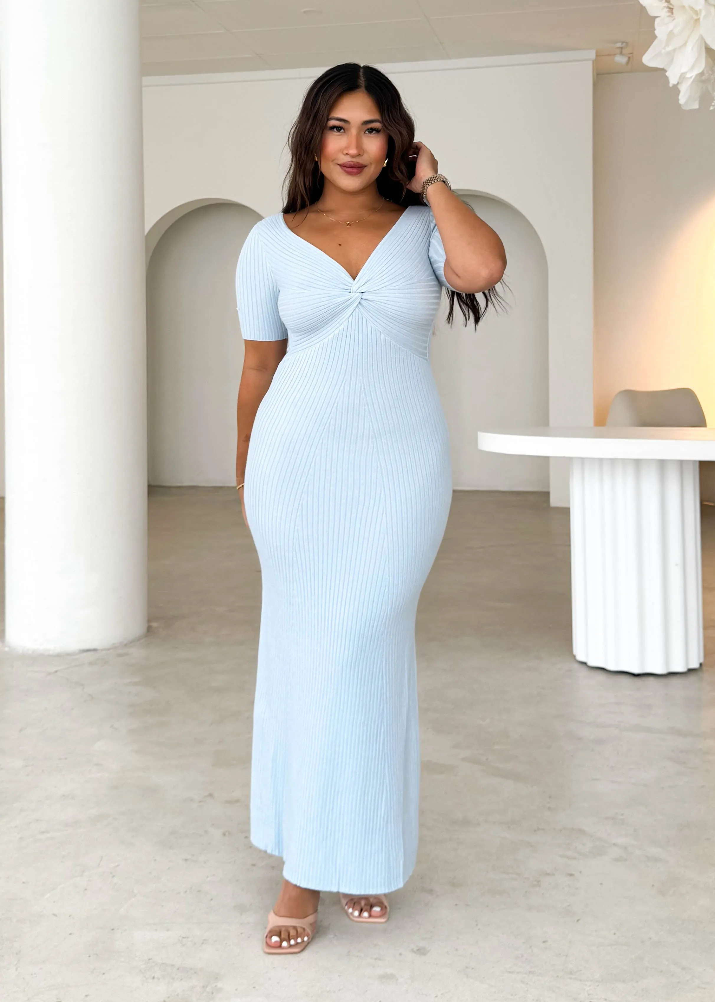 Jayden Knit Midi Dress - Powder Blue