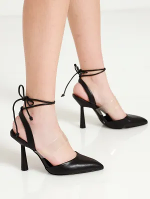 Judee Pointy Toe Ankle Tie Heel - Black