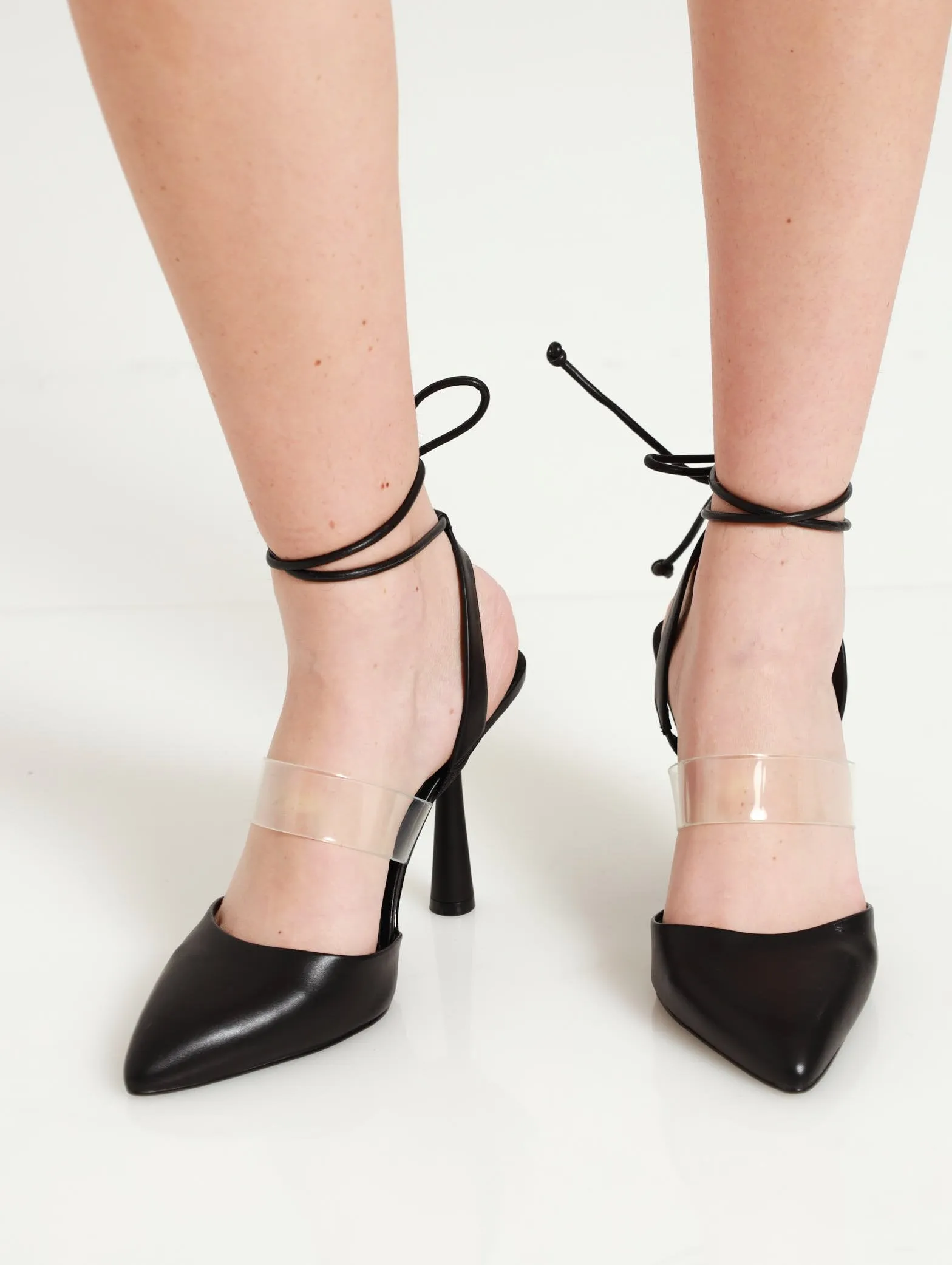 Judee Pointy Toe Ankle Tie Heel - Black
