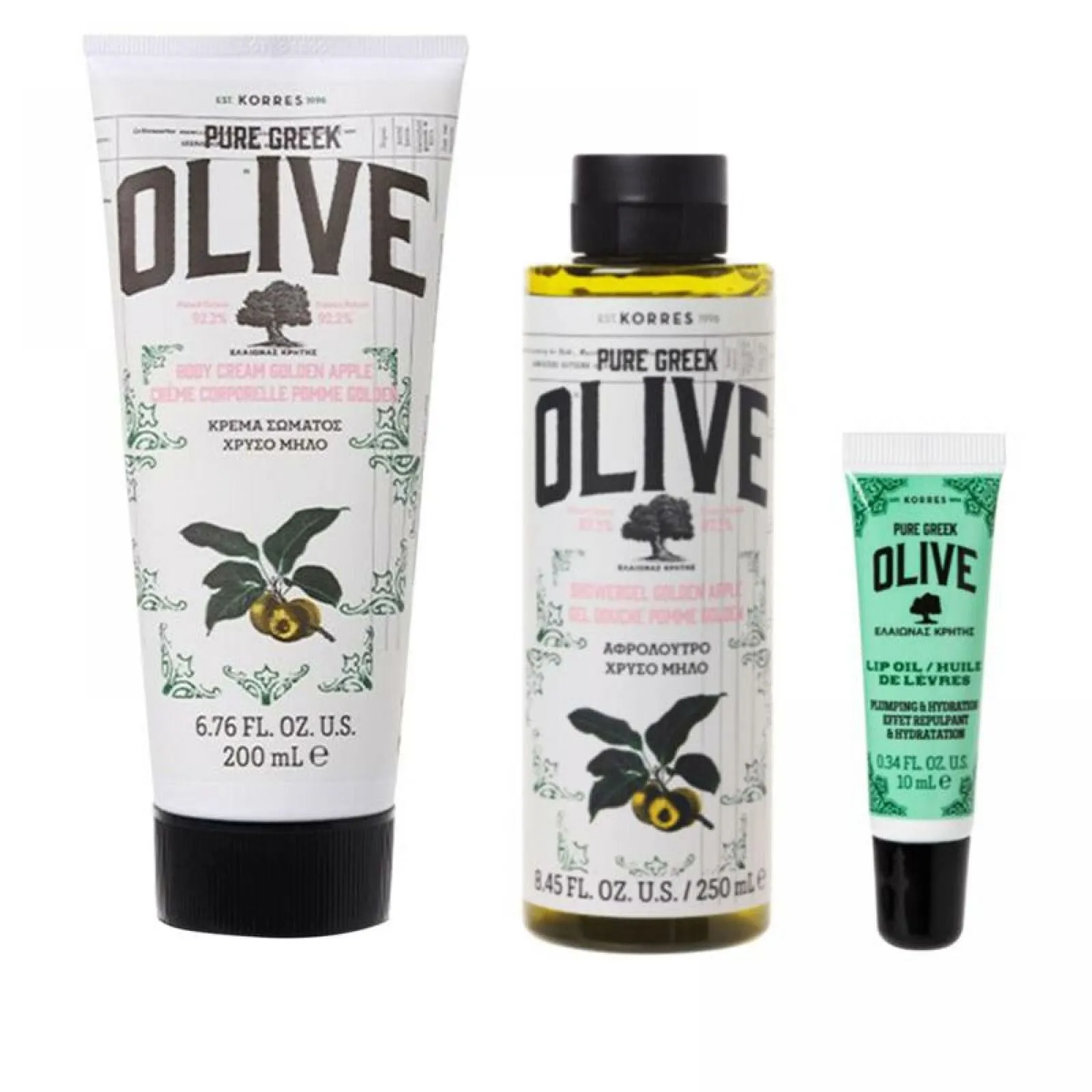 Korres Pure Greek Olive Golden Apple SET Showergel   Body Cream   Lip Oil