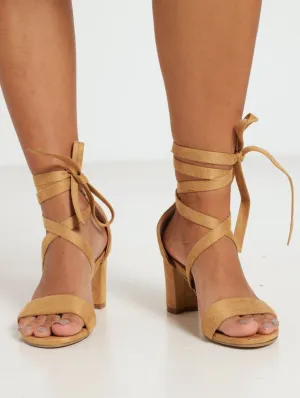 Lace-Up Block Heel Sandal - Oatmeal