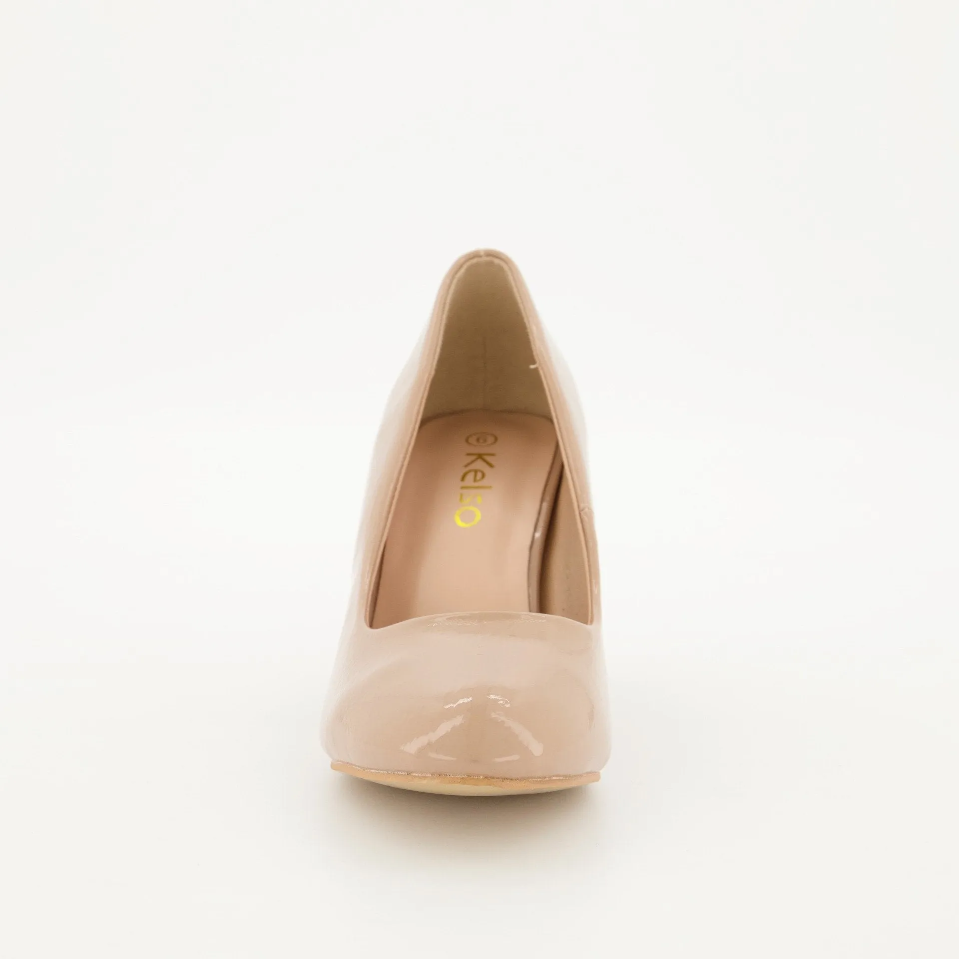 Ladies Almond Toe Midi Block Heels - Nude