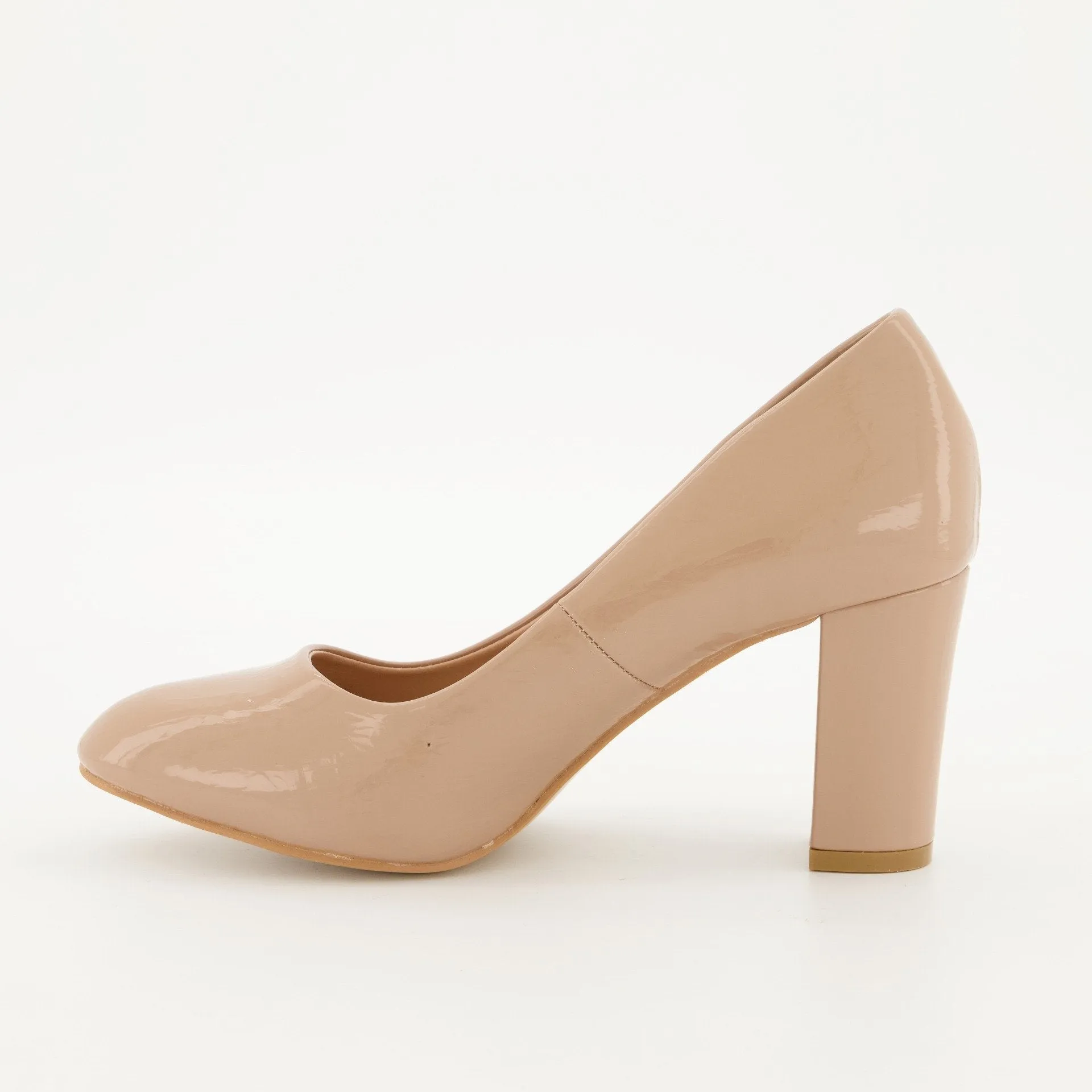 Ladies Almond Toe Midi Block Heels - Nude