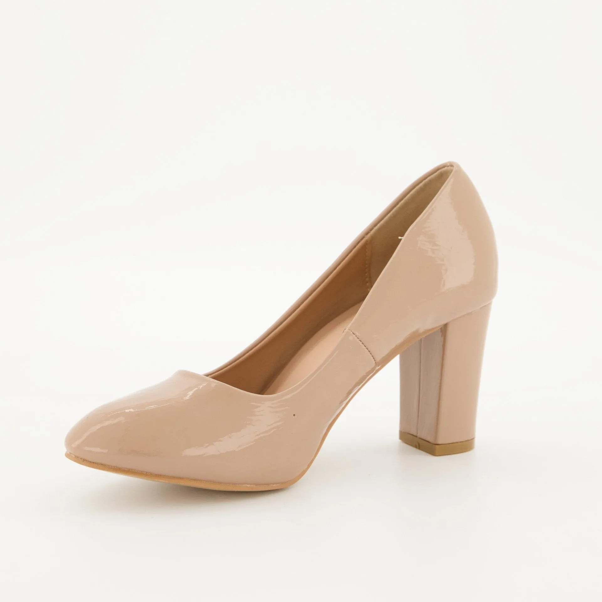 Ladies Almond Toe Midi Block Heels - Nude