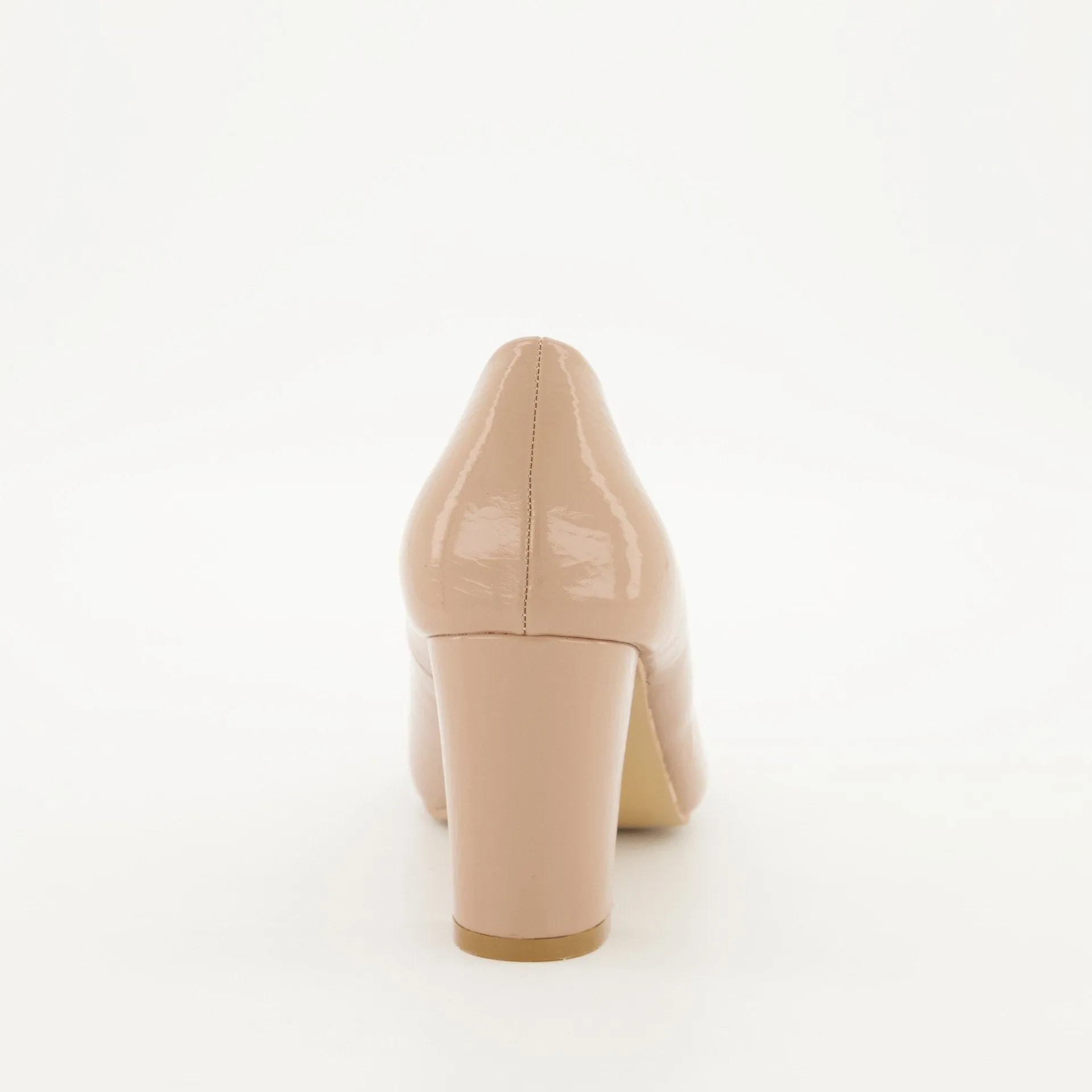 Ladies Almond Toe Midi Block Heels - Nude