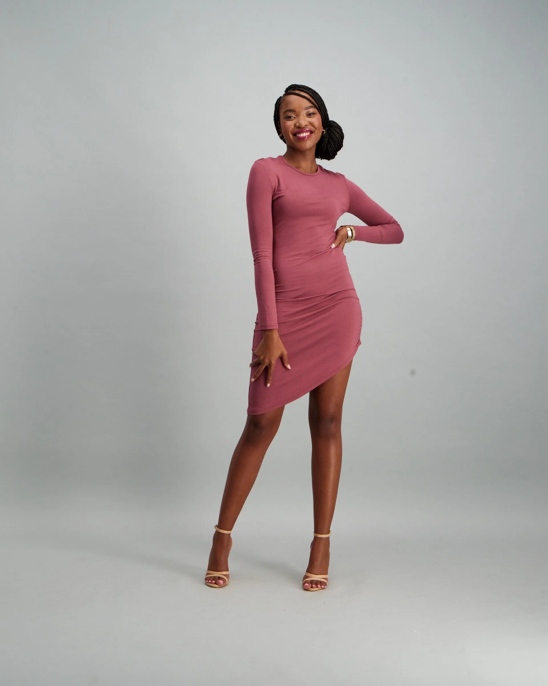 Ladies Asymmetrical Dress - Dark Blush
