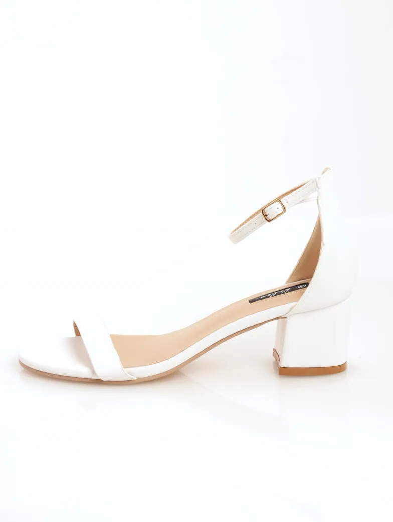 Ladies Basic Low Block Heel Mule With Ankle-Strap - White