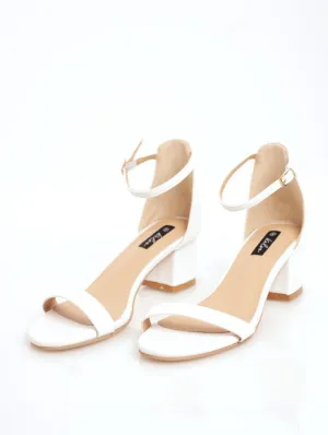 Ladies Basic Low Block Heel Mule With Ankle-Strap - White