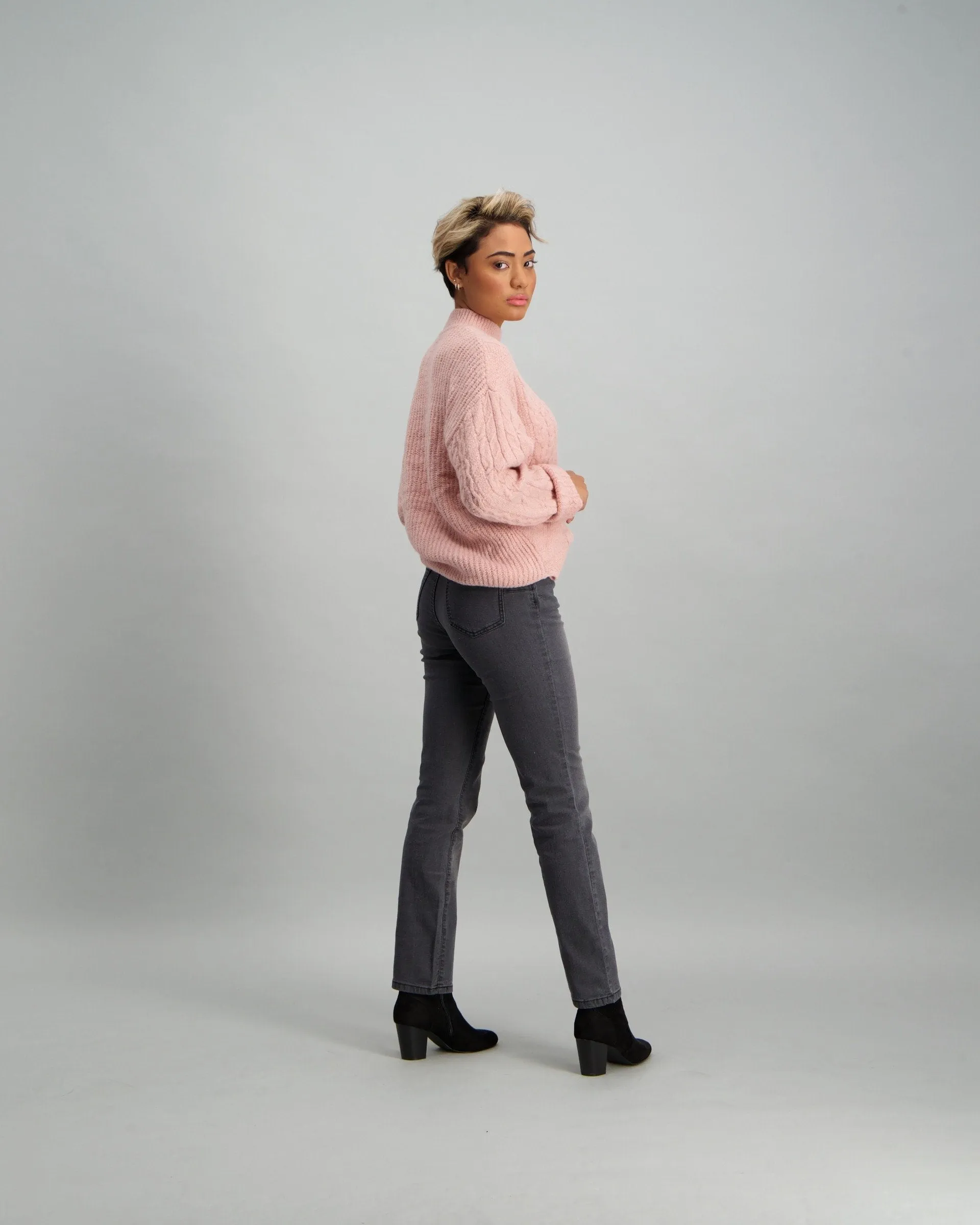 Ladies Chenille High Neck Pullover - Blush