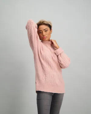 Ladies Chenille High Neck Pullover - Blush