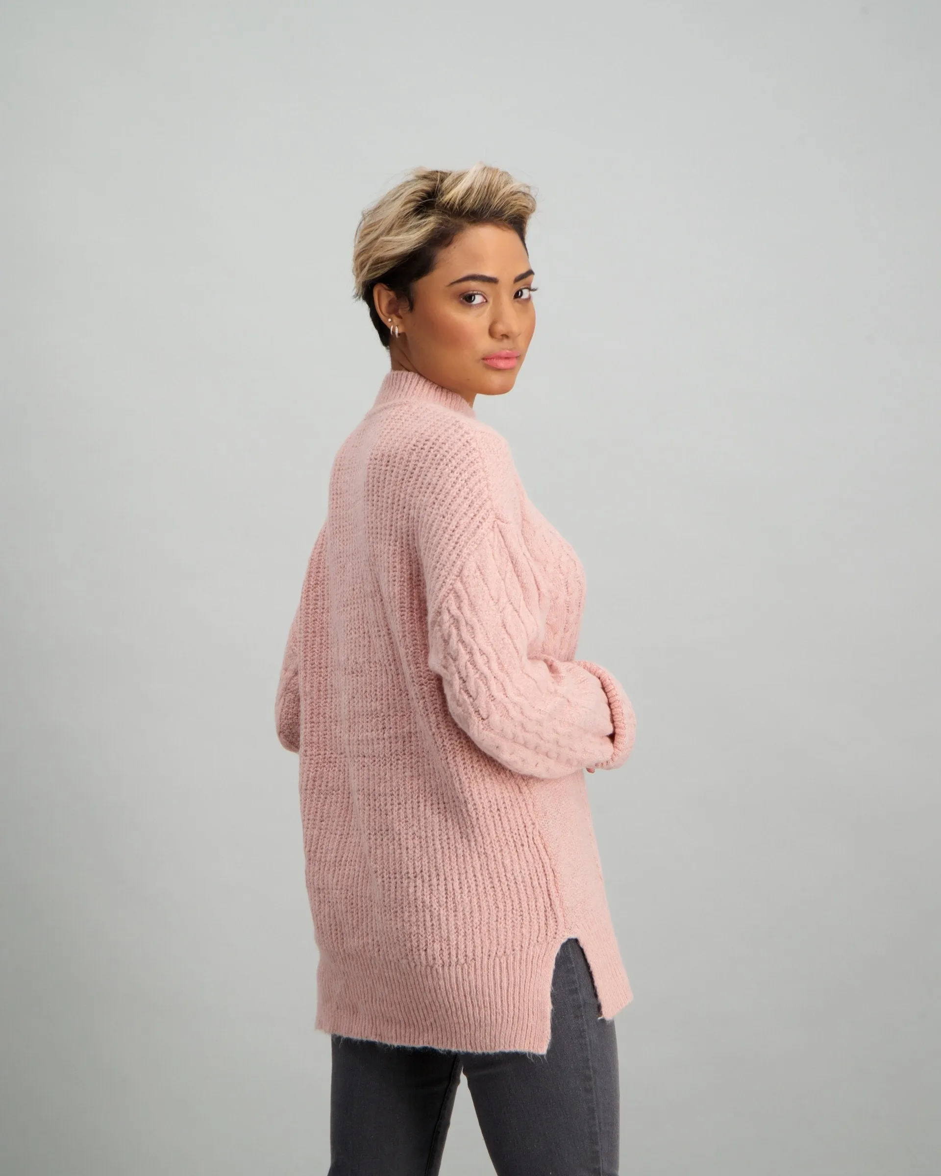 Ladies Chenille High Neck Pullover - Blush