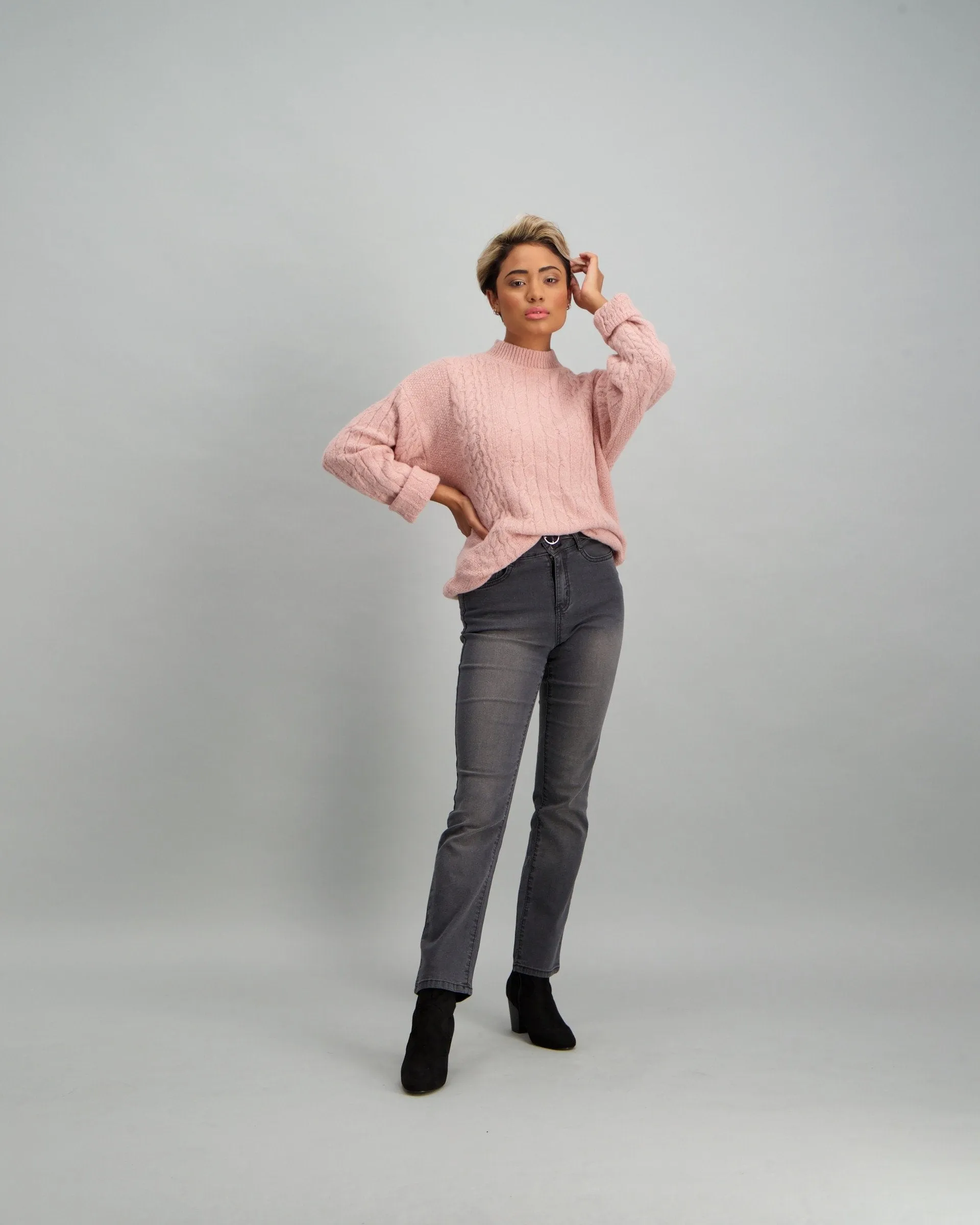 Ladies Chenille High Neck Pullover - Blush