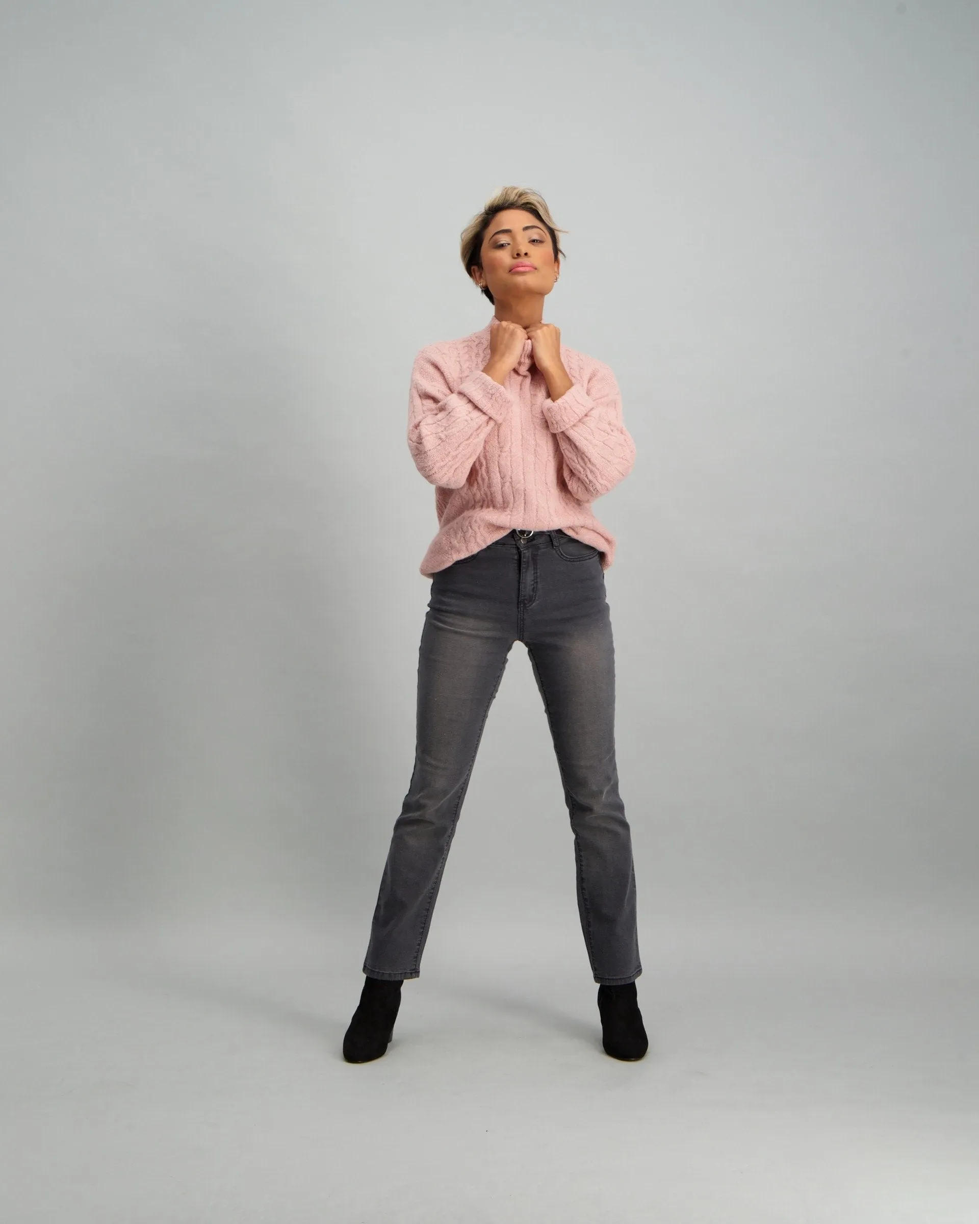 Ladies Chenille High Neck Pullover - Blush