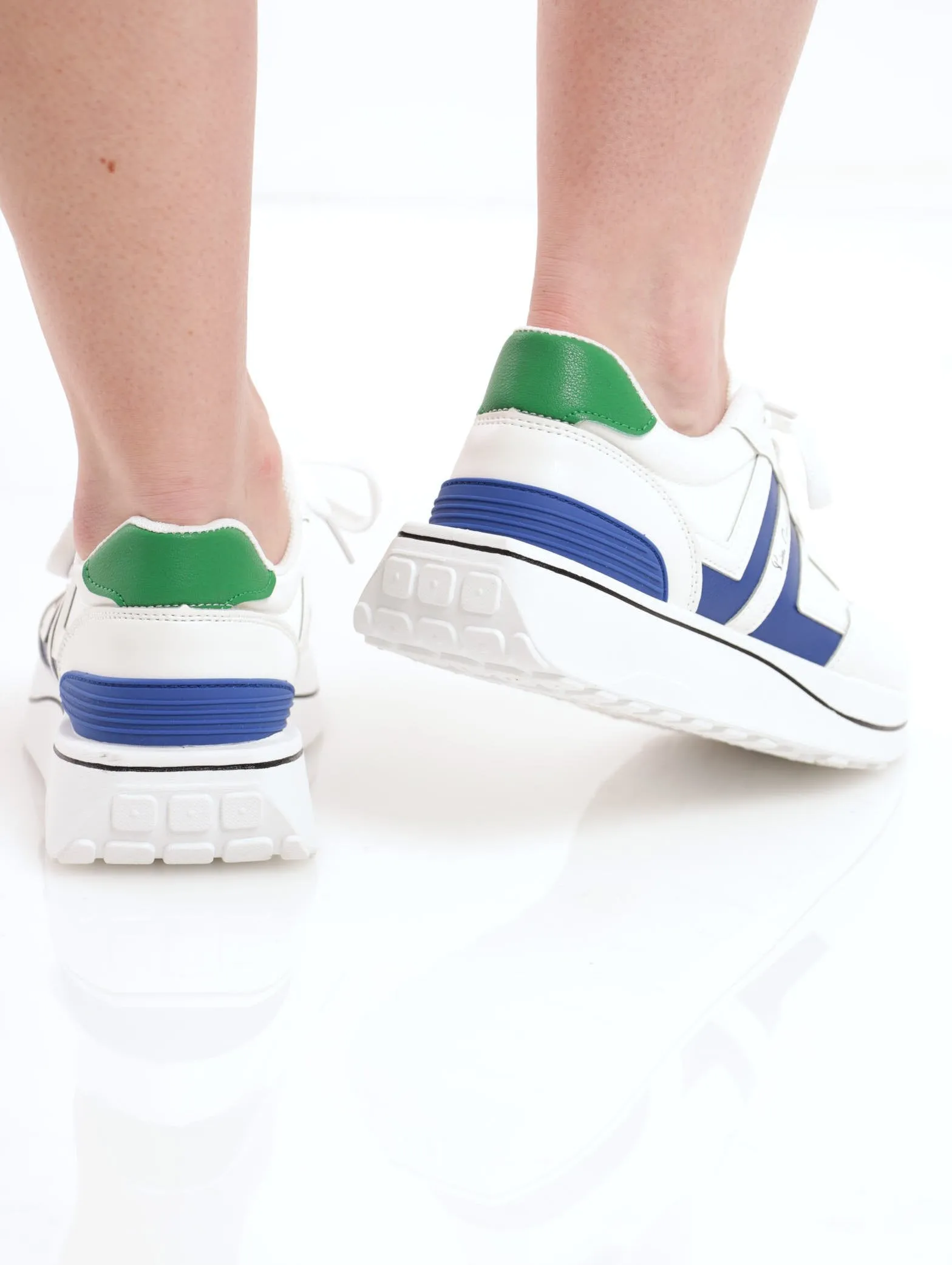 Ladies Chunky Sole Sneaker - White/Blue