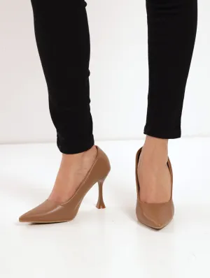 Ladies Classic Shaped Stiletto Court Heel - Chocolate
