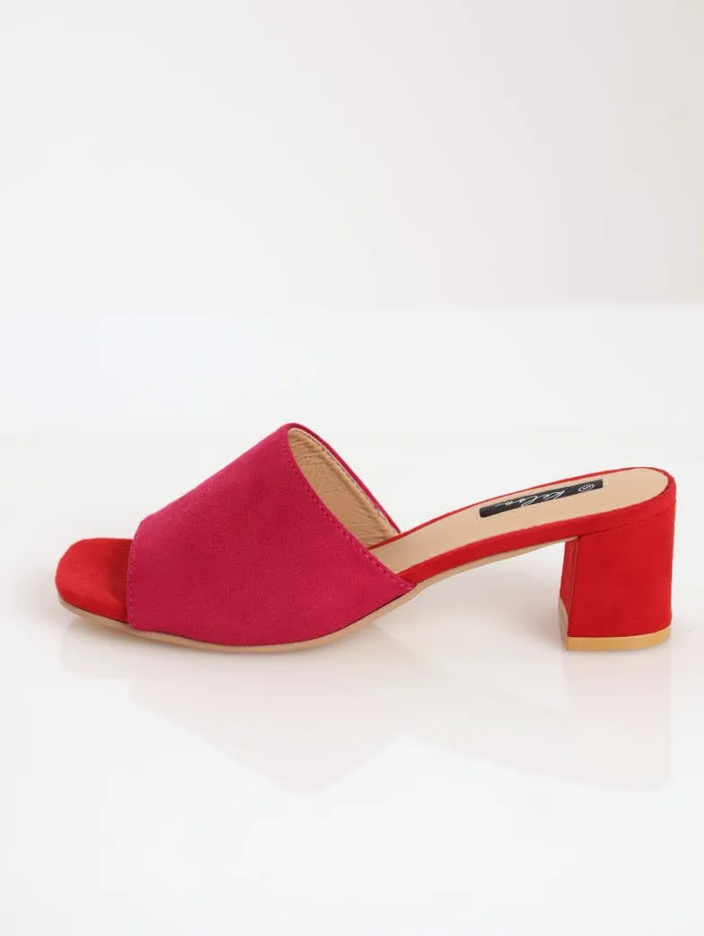 Ladies Colourblock Low Block Heel Push-In Mule