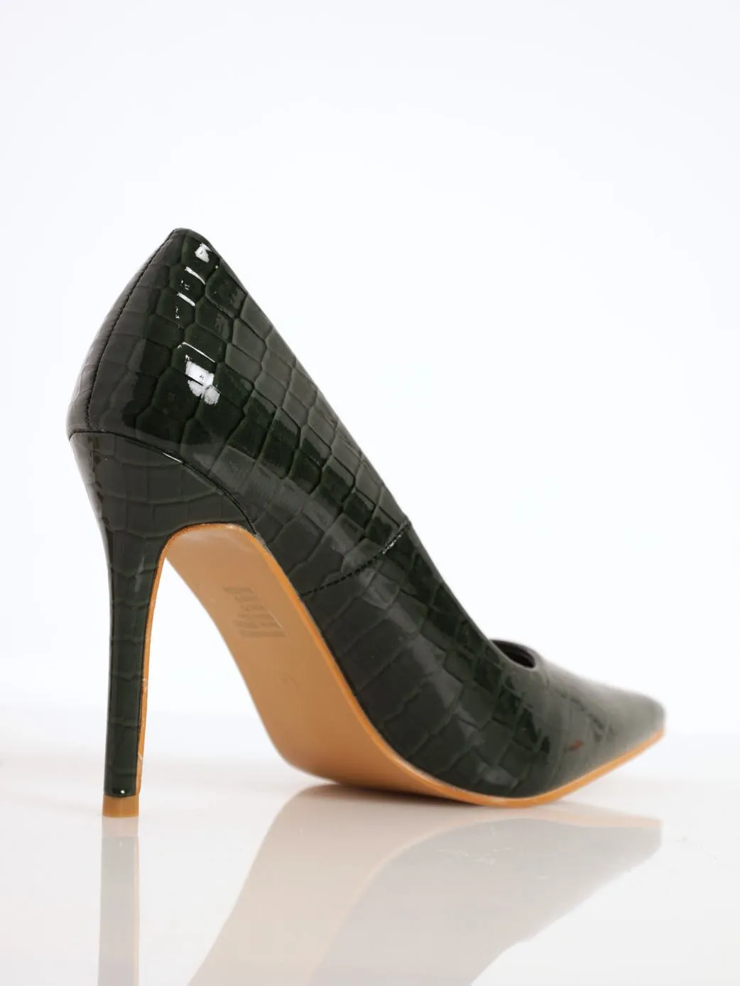 Ladies Croc Embossed Patent Pointed Stiletto Heel - Bottle