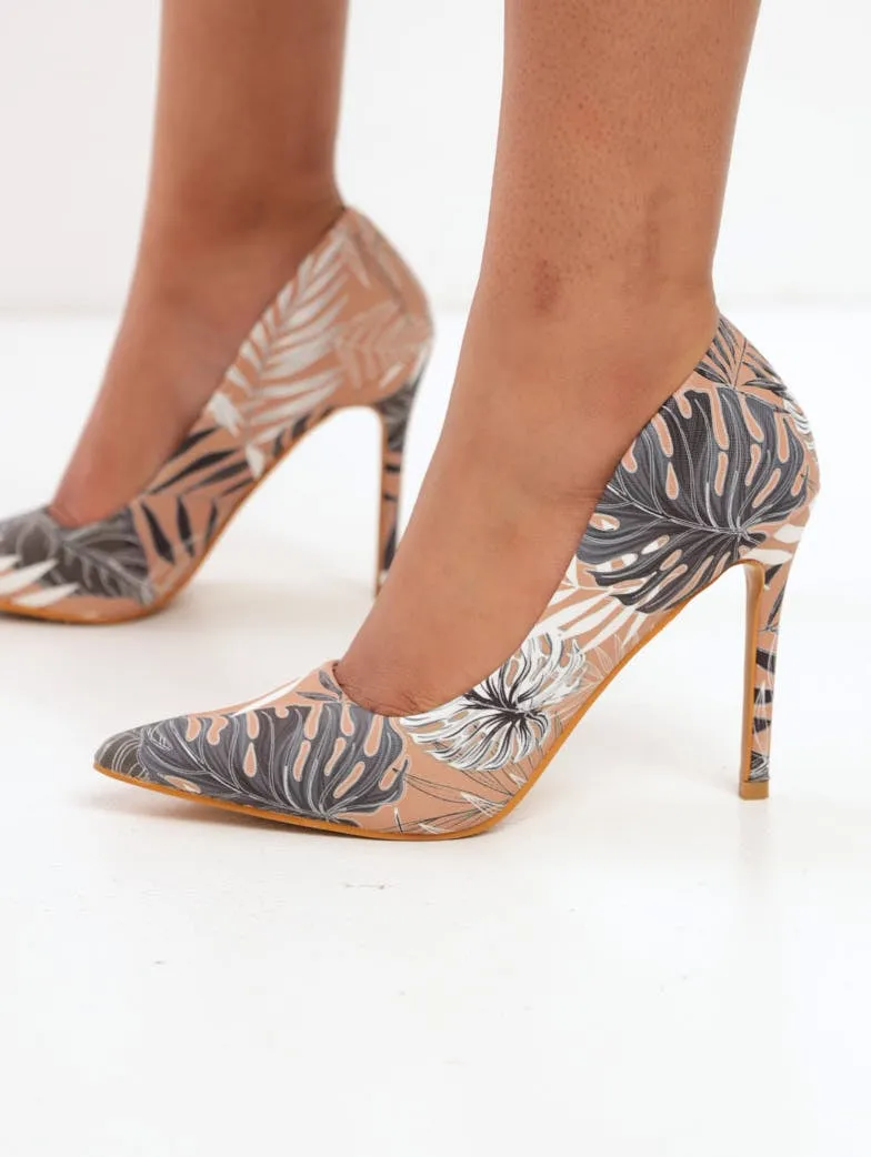 Ladies Desert Tropic Printed Pointed Court Heel
