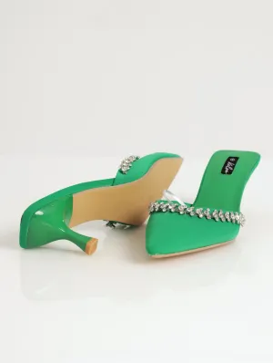 Ladies Diamante Topline Kitten Heel - Green