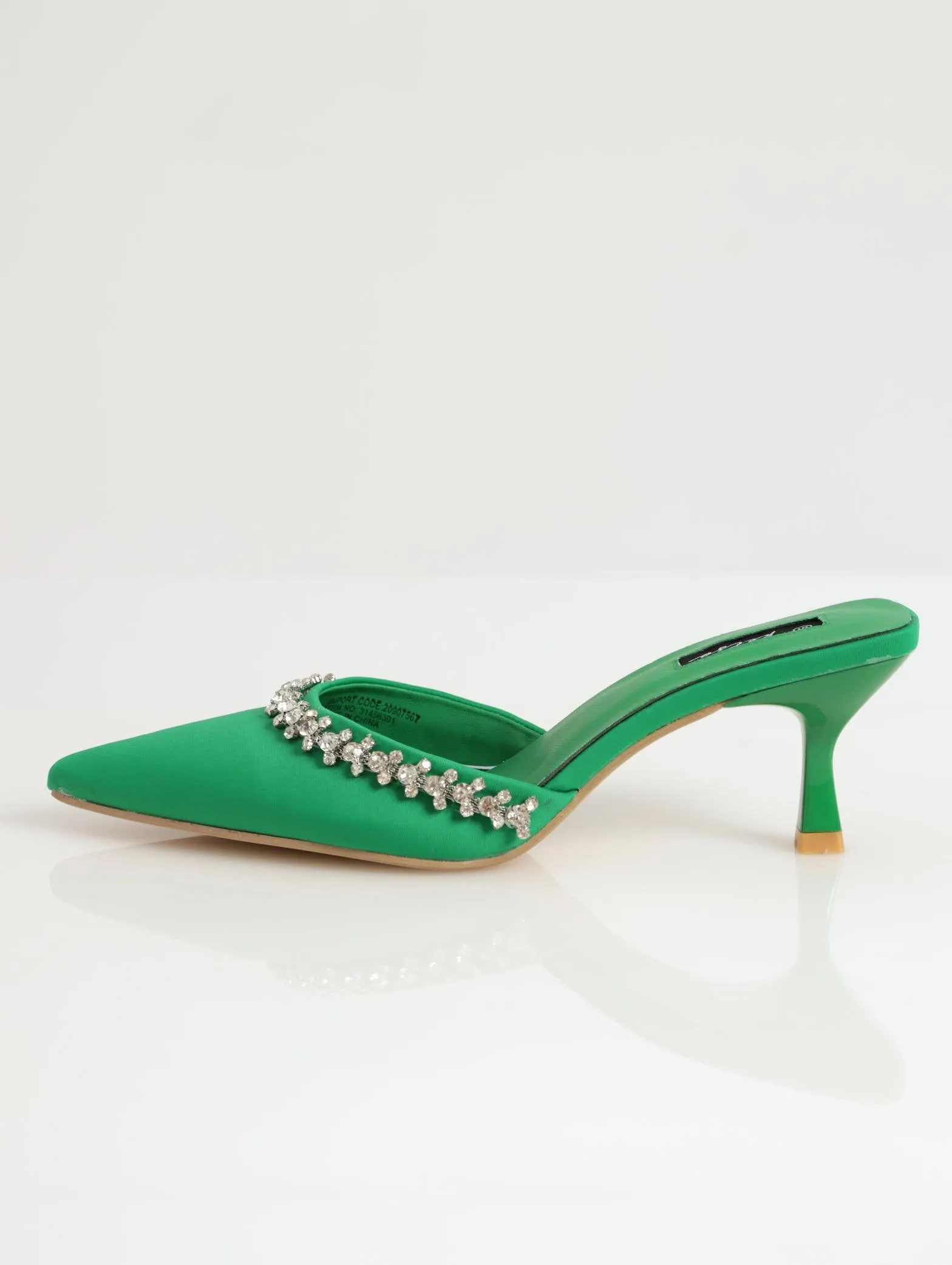 Ladies Diamante Topline Kitten Heel - Green
