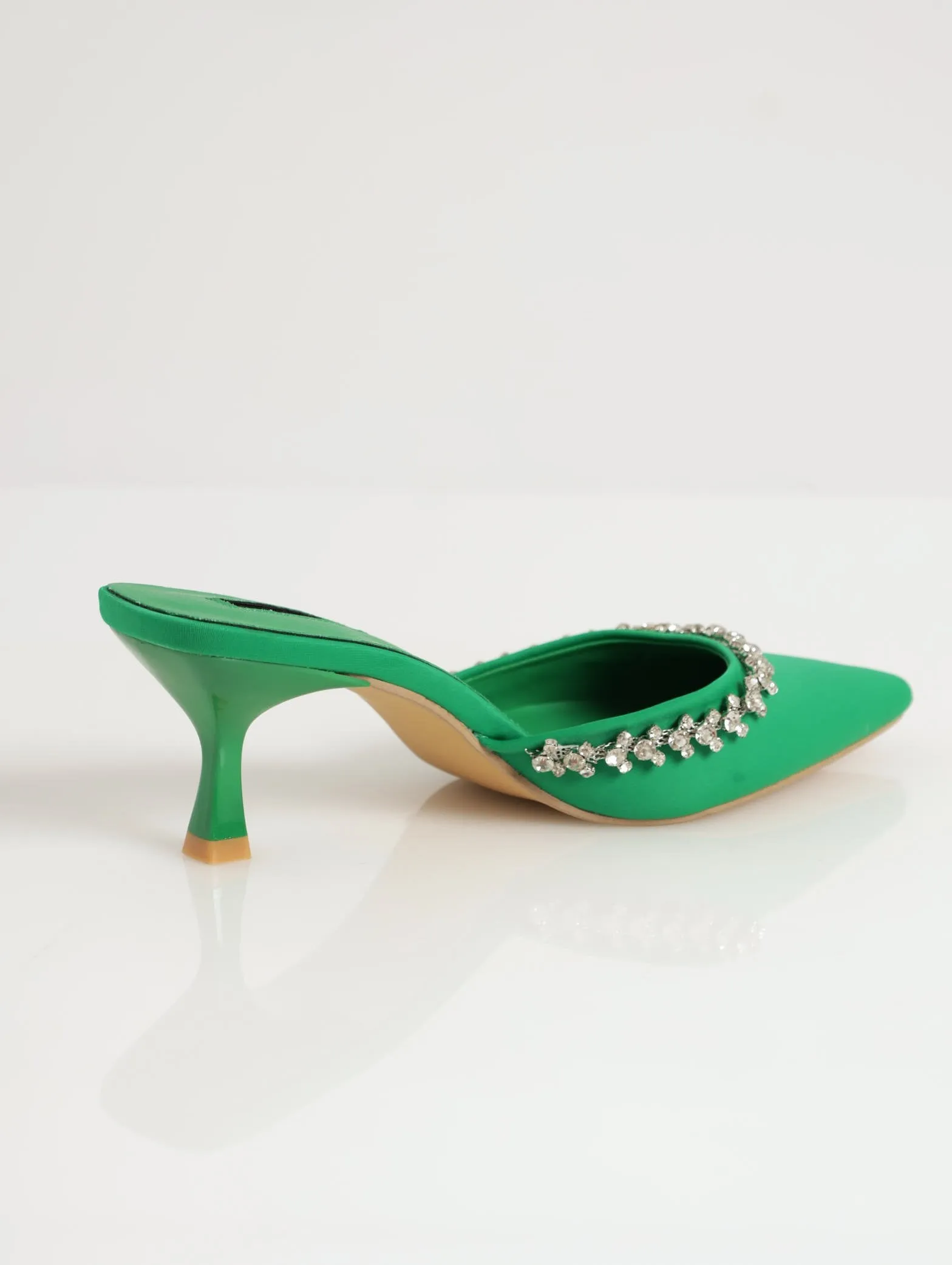 Ladies Diamante Topline Kitten Heel - Green