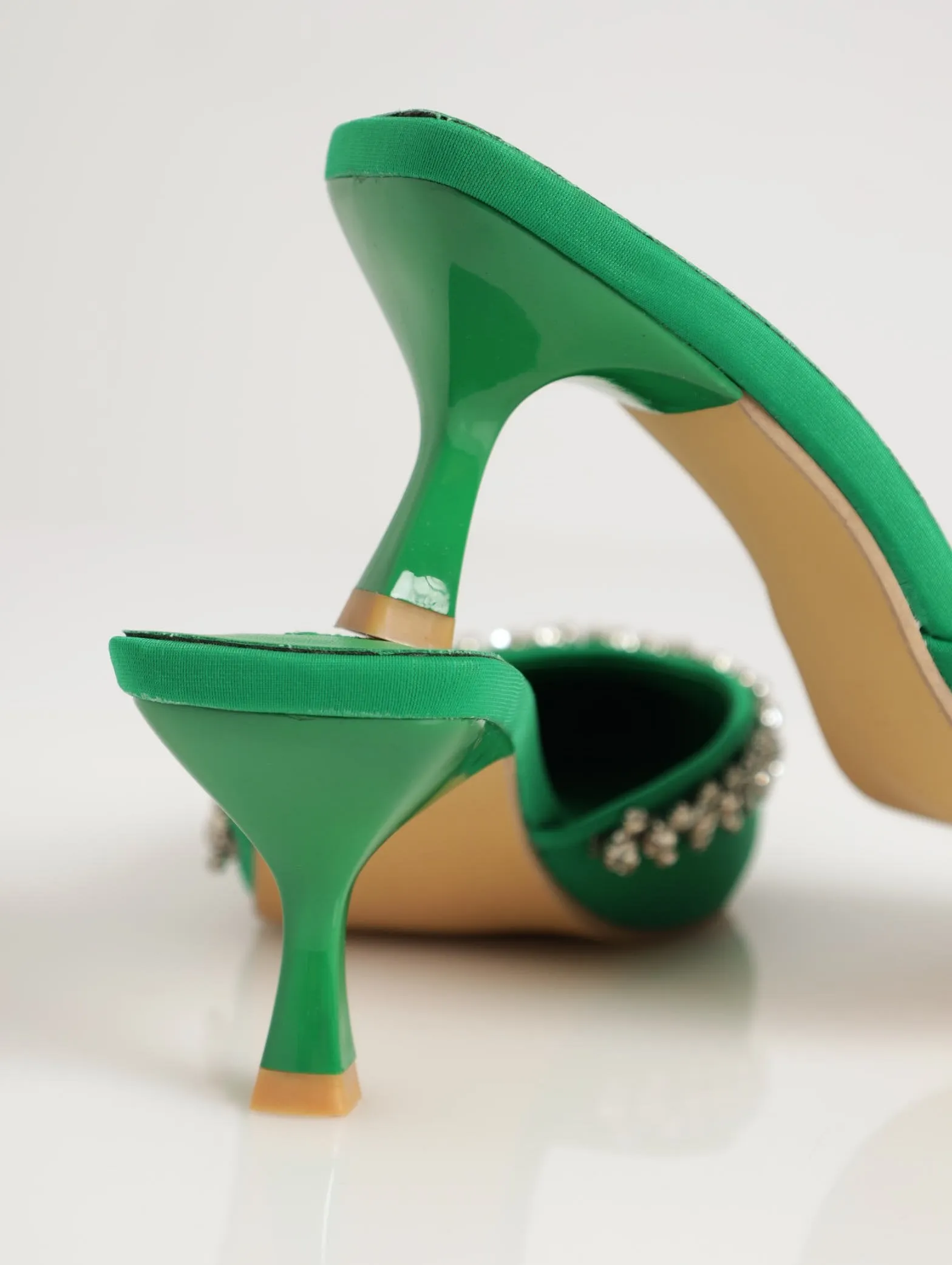 Ladies Diamante Topline Kitten Heel - Green