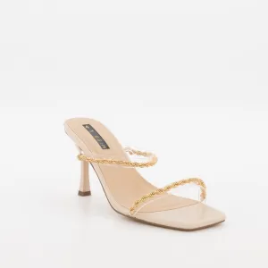 Ladies Double Strap Chain Stiletto Heel - Clear