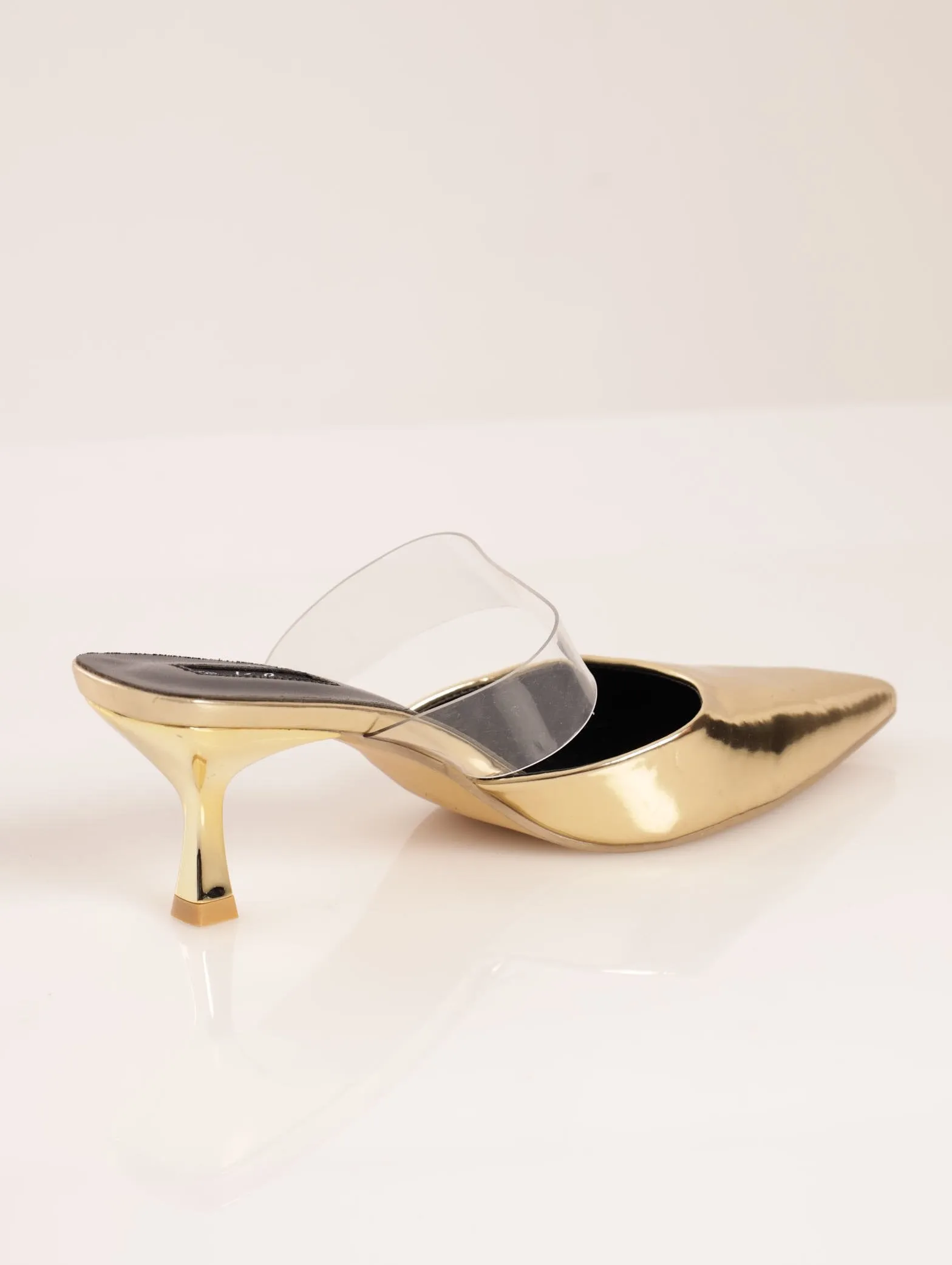 Ladies Kitten Heel Open Back Pointy Court Shoe - Gold