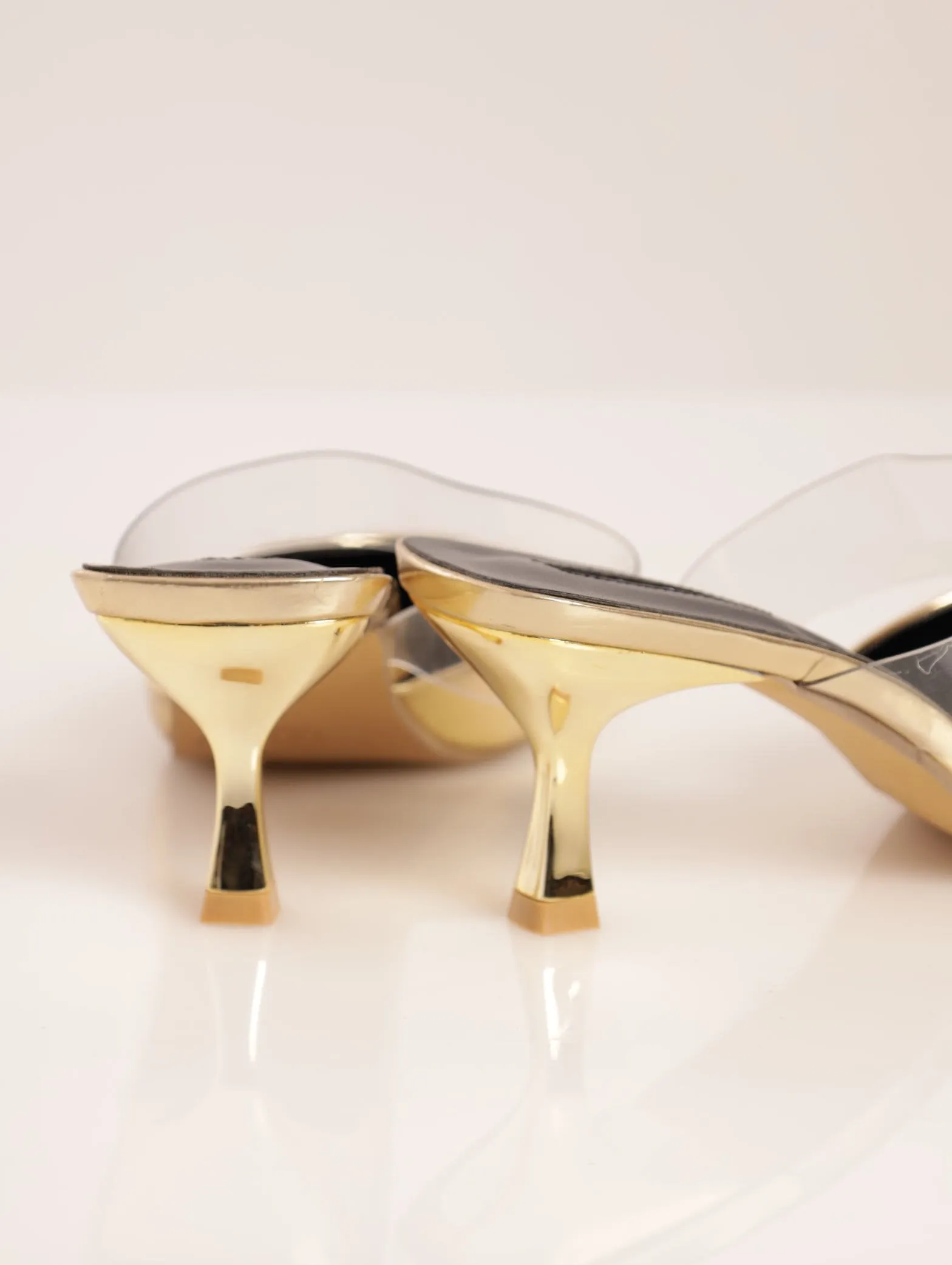 Ladies Kitten Heel Open Back Pointy Court Shoe - Gold