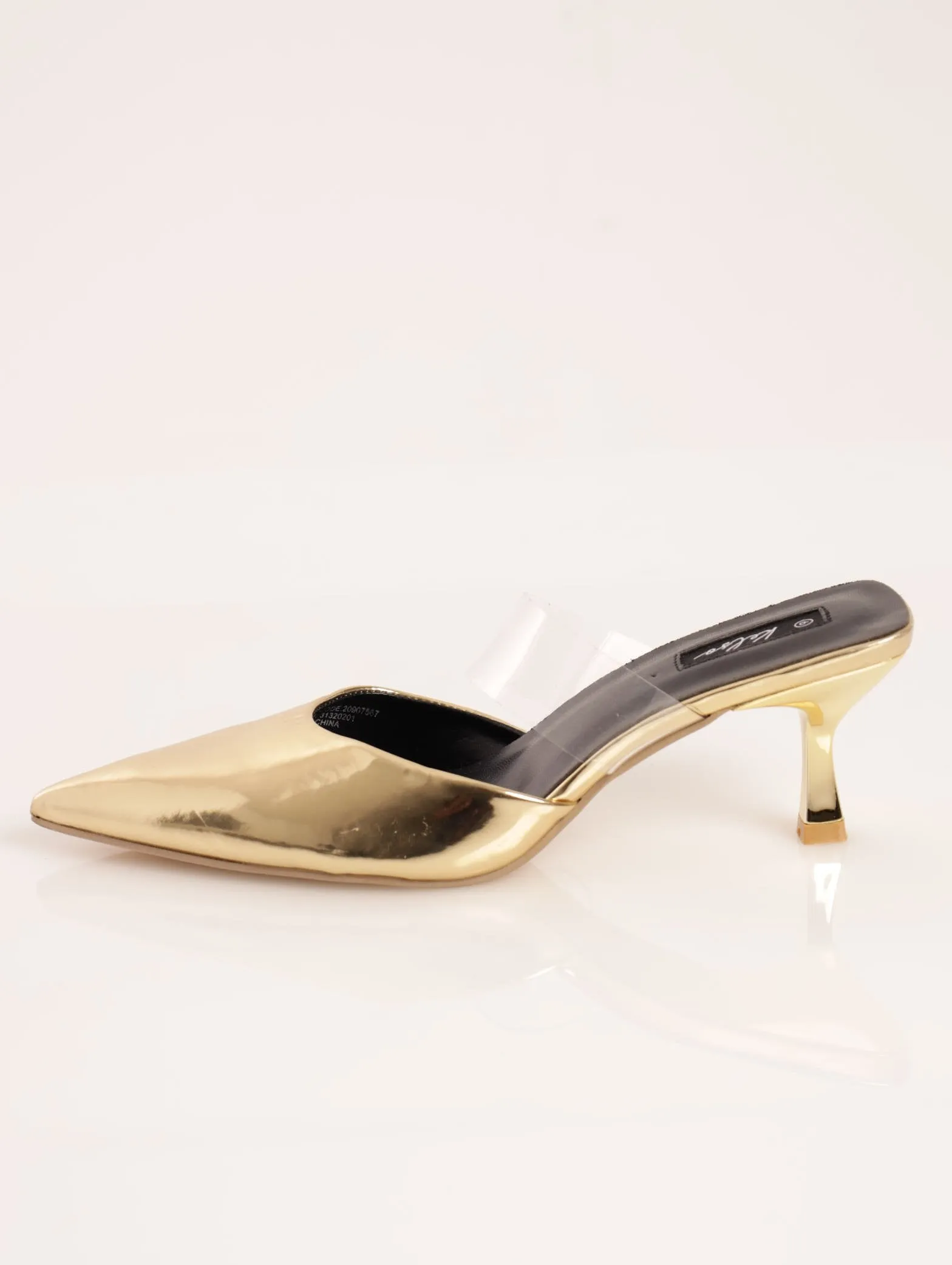 Ladies Kitten Heel Open Back Pointy Court Shoe - Gold