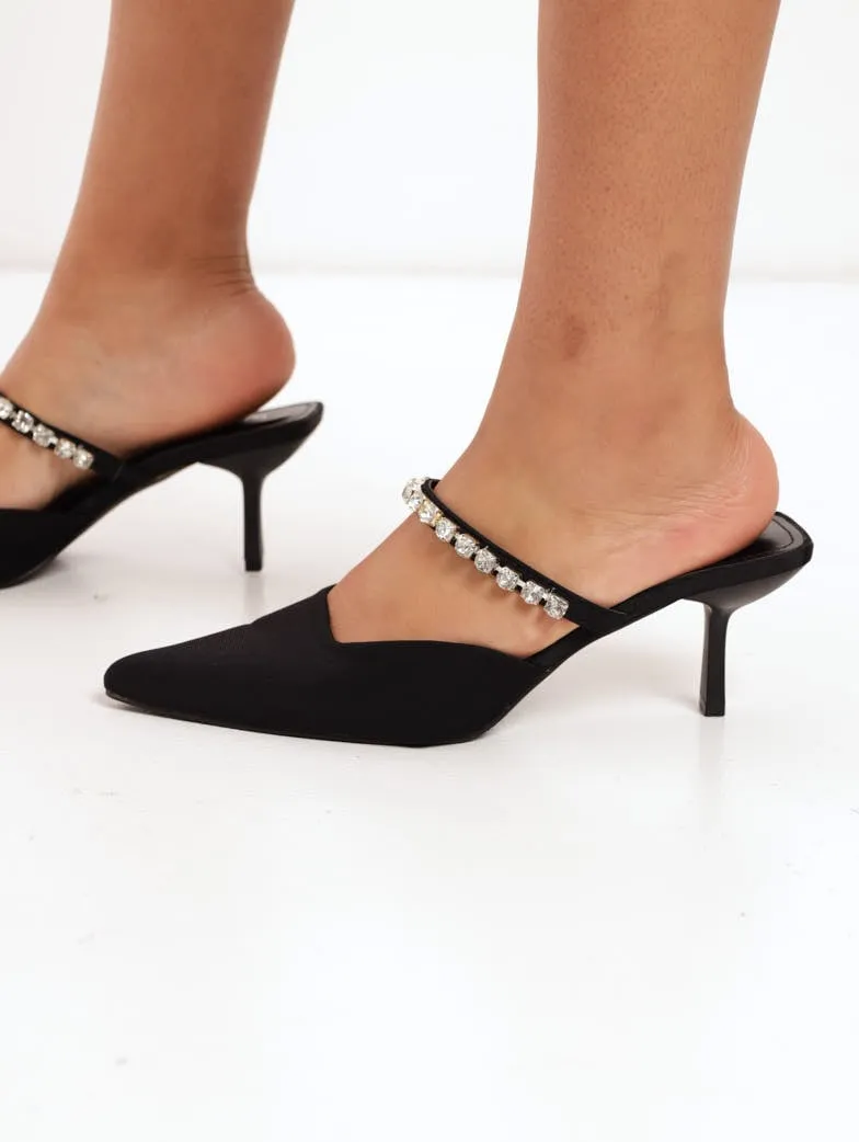 Ladies Low Shaped Stiletto Court Push-In Heel - Black