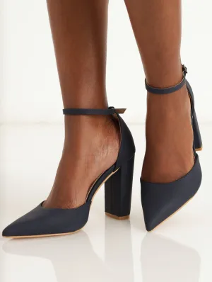 Ladies Mule Block Heel - Navy