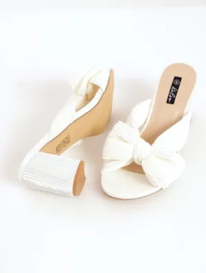Ladies Oversized Bow Block Heel Mule - White