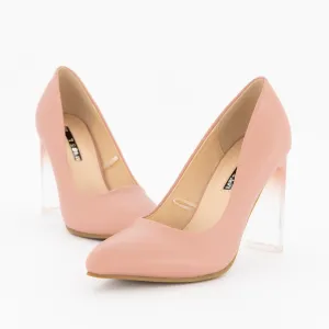 Ladies Perspex Block Court High Heel - Mink