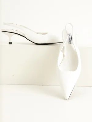 Ladies Pointed Slingback Sqaure Back Kitten Heel - White