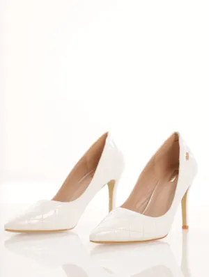 Ladies Quilted Pointed Toe Court Heel - White