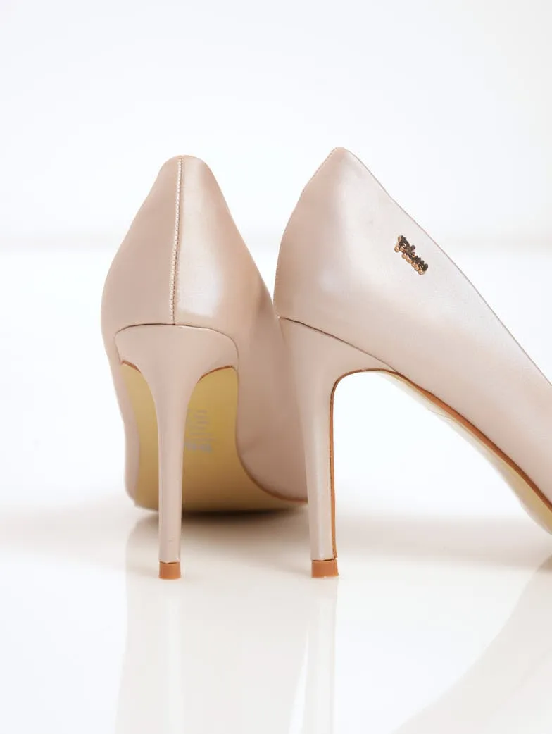 Ladies Satin Court Heel With Buckle - Gold