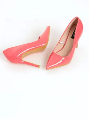 Ladies Textured Stiletto Pointy Court Heel - Coral