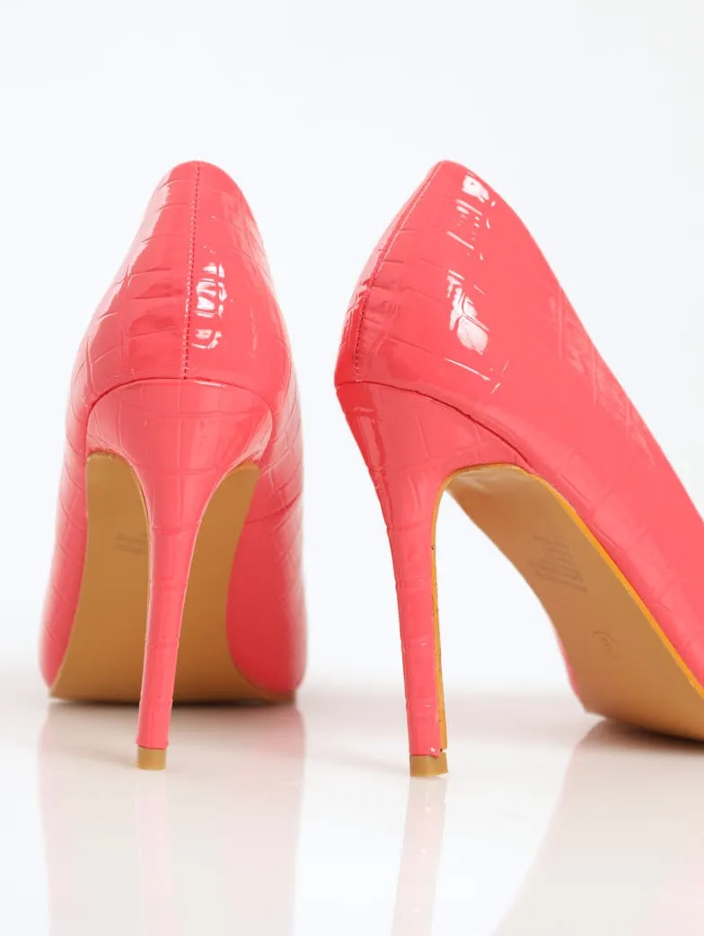 Ladies Textured Stiletto Pointy Court Heel - Coral