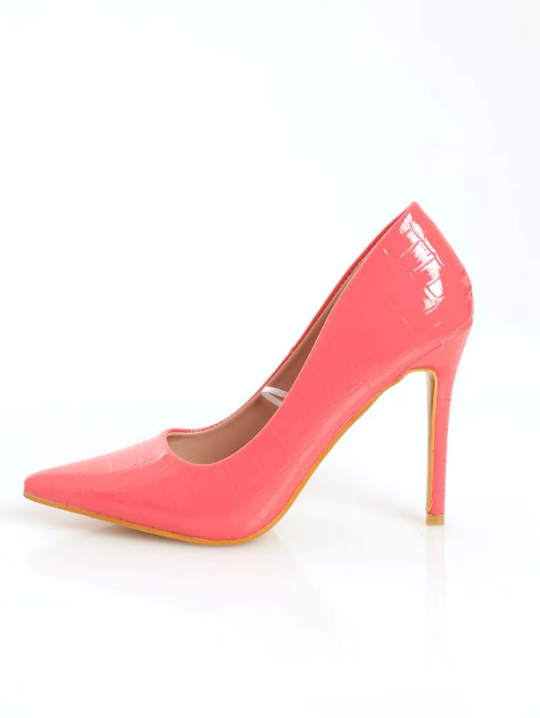 Ladies Textured Stiletto Pointy Court Heel - Coral