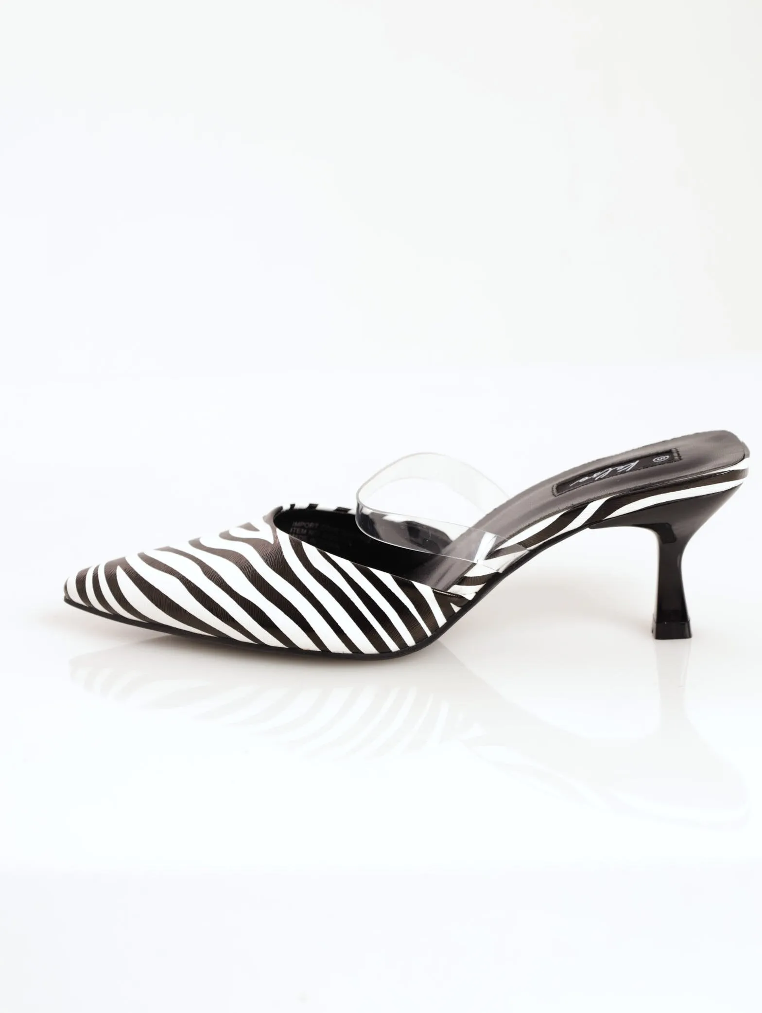 Ladies Zebra Print Kitten Court Heel - Blac