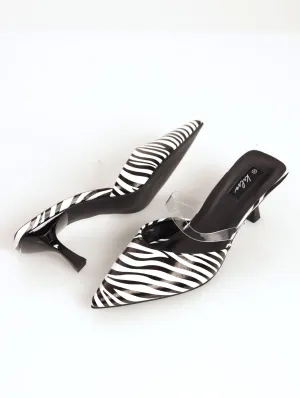 Ladies Zebra Print Kitten Court Heel - Blac