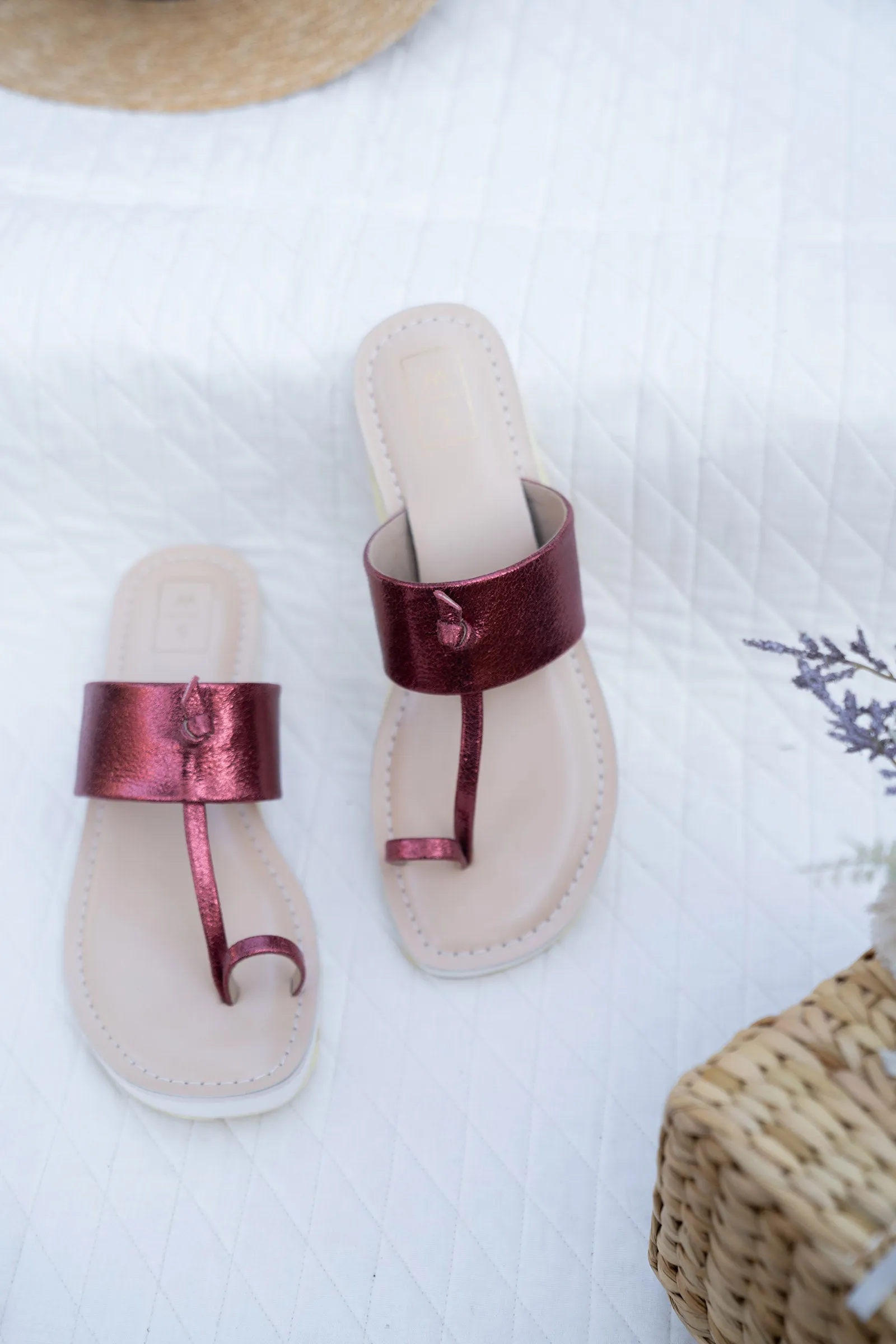 Lalli Red Metallic Flatform Sandals