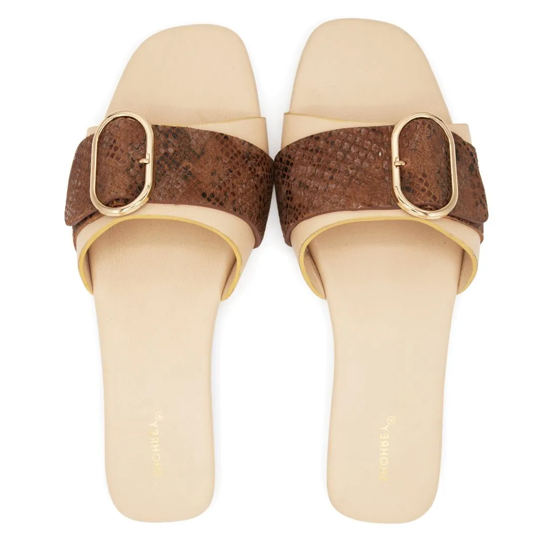 Laredo - Brown - Snake Pattern Leather Slides